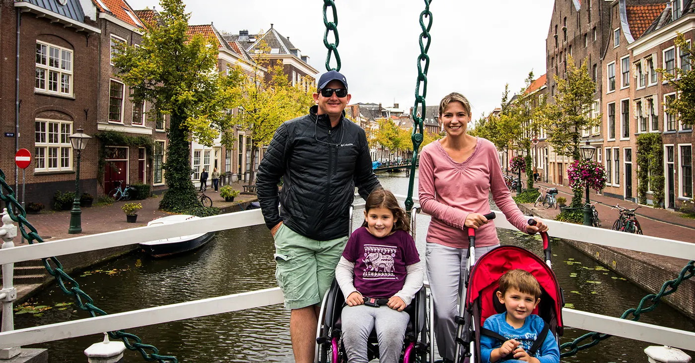 The Strydom Family on a bridge in the Netherlands.